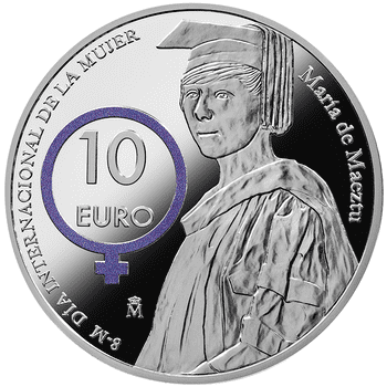 ＜お得品＞ スペイン 2023年 国際女性デー記念 マリア・デ・マエストゥ 10ユーロカラー銀貨 プルーフ