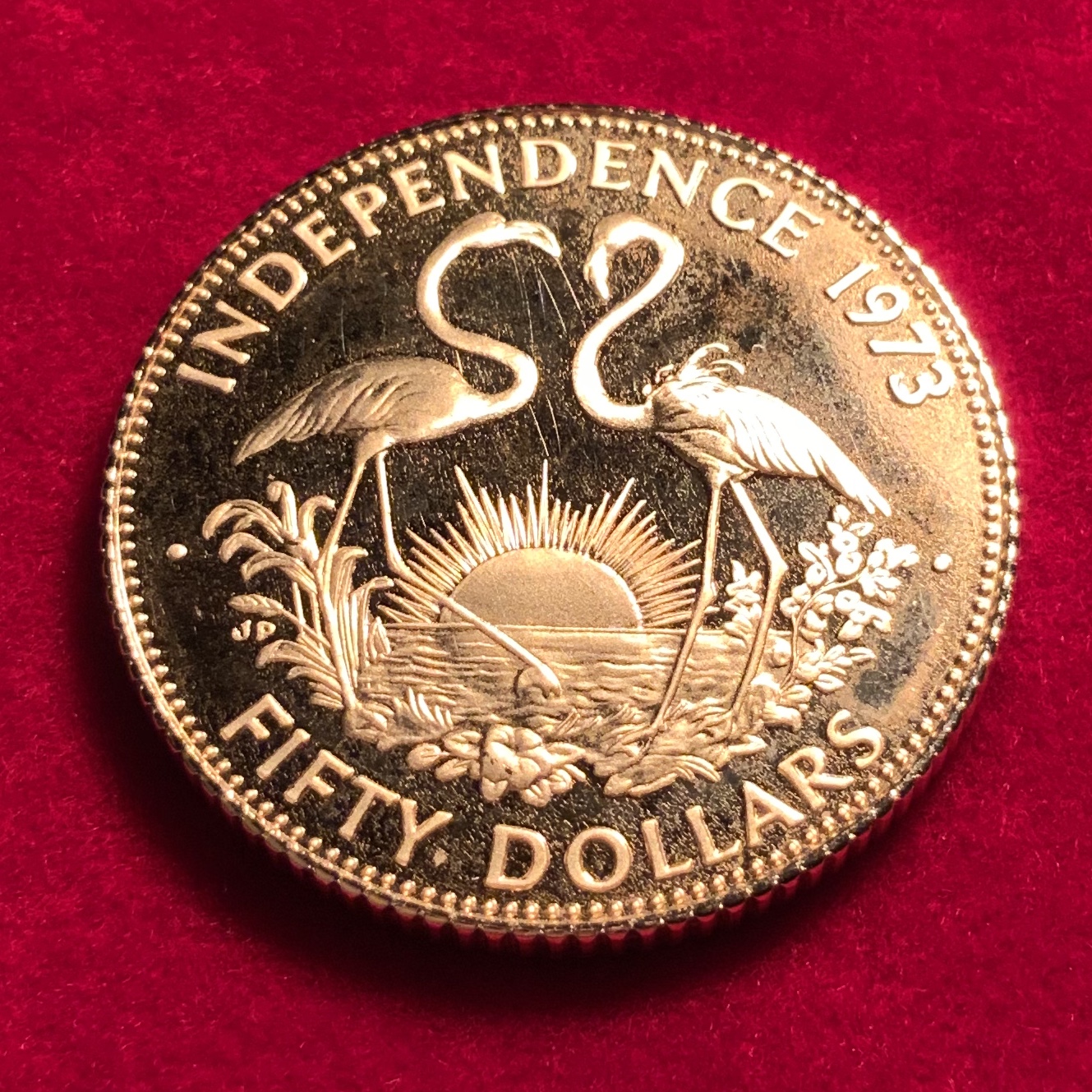 ●一点モノ● バハマ 1973年 独立（フラミンゴ図） 50ドル金貨 プルーフ