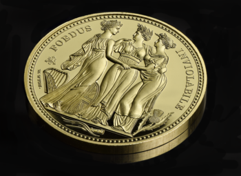 ● セントヘレナ 2021年 スリーグレイセス・クラウン 復刻金打ち試鋳貨 5ポンド金貨（高重量） プルーフ