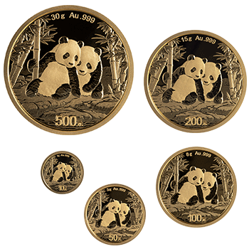 中国 2025年 パンダ金貨 金貨5種揃い（保証書付き） 未使用