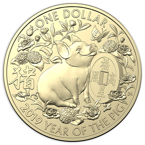 オーストラリア 2019年 亥年猪図  1ドルアルミ青銅貨3種セット 未使用