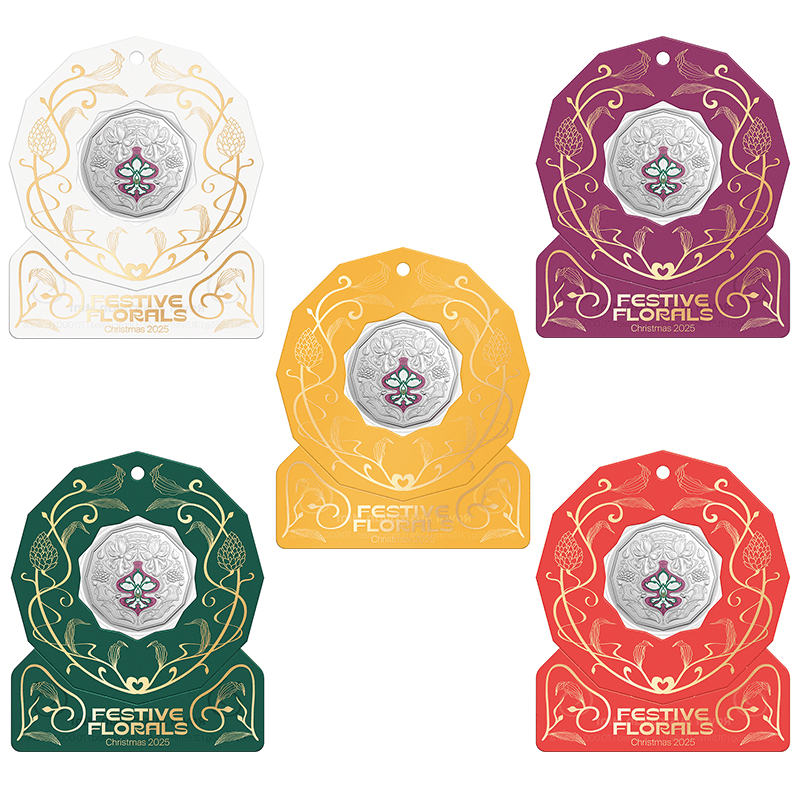 オーストラリア 2025年 クリスマスシーズンの花 50セント12角形カラー