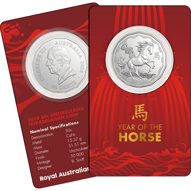 オーストラリア 2026年 午年馬図 50セント14角形白銅貨 未使用 オーストラリア 2026年 午年馬図 50セント14角形白銅貨 未使用