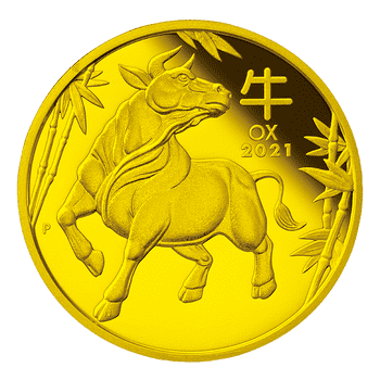 【E】 オーストラリア 2021年 第3次 十二支金・銀貨シリーズ ＜丑年牛図＞ 100ドル金貨 プルーフ