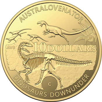 オーストラリア 2022年 オーストラリアの恐竜 アウストラロヴェナトル 10ドル金貨 プルーフ
