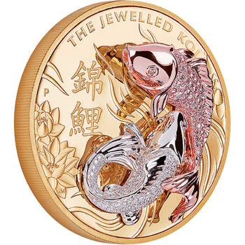 オーストラリア 2022年 宝石の鯉 2500ドル金貨ダイヤモンド付 10オンス プ+F2:F61ルーフ