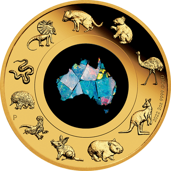 オーストラリア 2022年 オーストラリア大陸 200ドル金貨オパール嵌め込み プルーフ