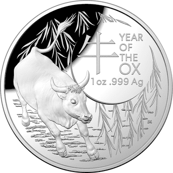 オーストラリア 2021年 丑年牛図 5ドルドーム型銀貨 プルーフ