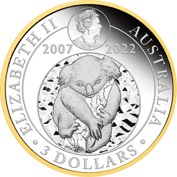 オーストラリア 2022年 コアラ銀貨発行15周年 3ドル銀貨金メッキ付 プルーフ