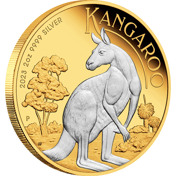 オーストラリア 2023年 カンガルー 2ドル銀貨金メッキ付 未使用
