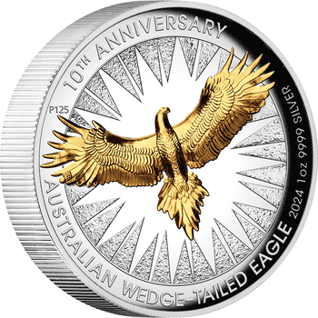 オーストラリア 2024年 オナガイヌワシ発行10周年 １ドル銀貨金メッキ付 プルーフ(ハイレリーフ)