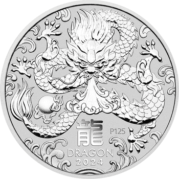 オーストラリア 2024年 第3次 十二支金・銀貨シリーズ ＜辰年龍図＞ 1ドル銀貨 1オンス 未使用