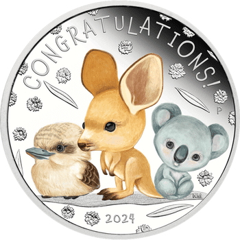 オーストラリア 2024年 誕生おめでとう！ 50セントカラー銀貨 プルーフ