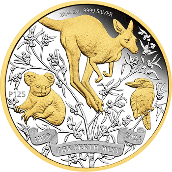 オーストラリア 2024年 パース造幣局創立125周年 2ドル銀貨金メッキ付 プルーフ