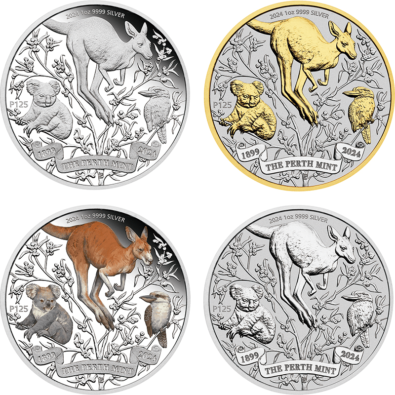 オーストラリア 2024年 パース造幣局創立125周年 1ドル銀貨4種セット 