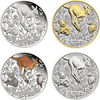 オーストラリア 2024年 パース造幣局創立125周年 1ドル銀貨4種セット プルーフ/未使用/艶消しプルーフ