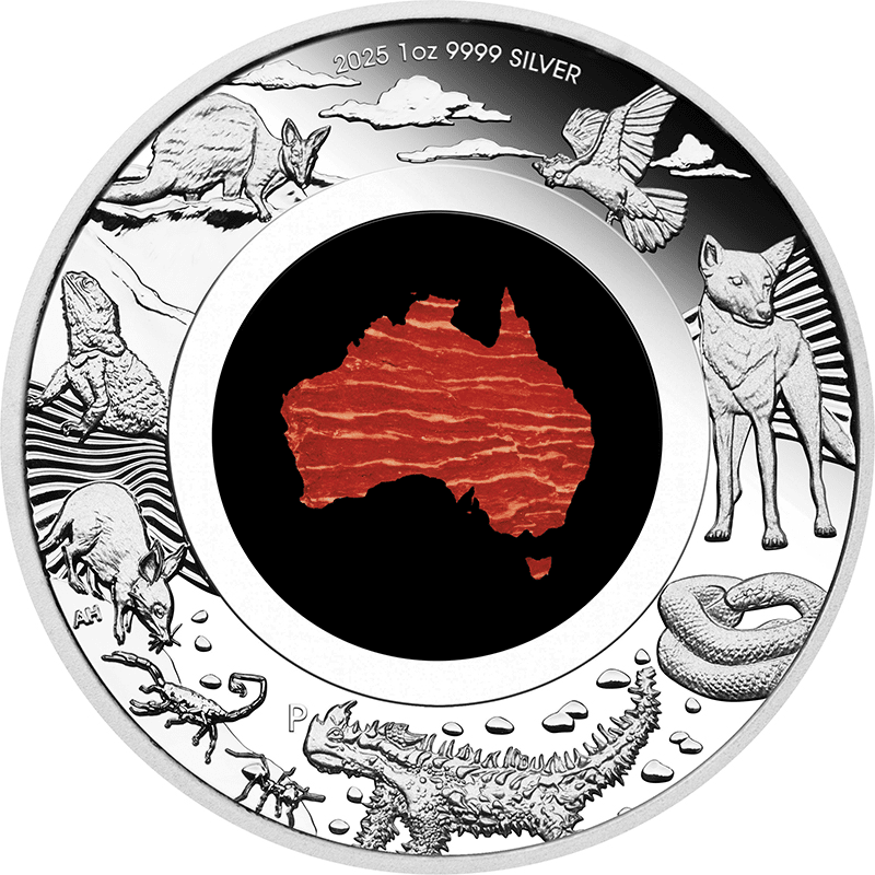 オーストラリア 2025年 オーストラリア大陸 1ドル銀貨天然石