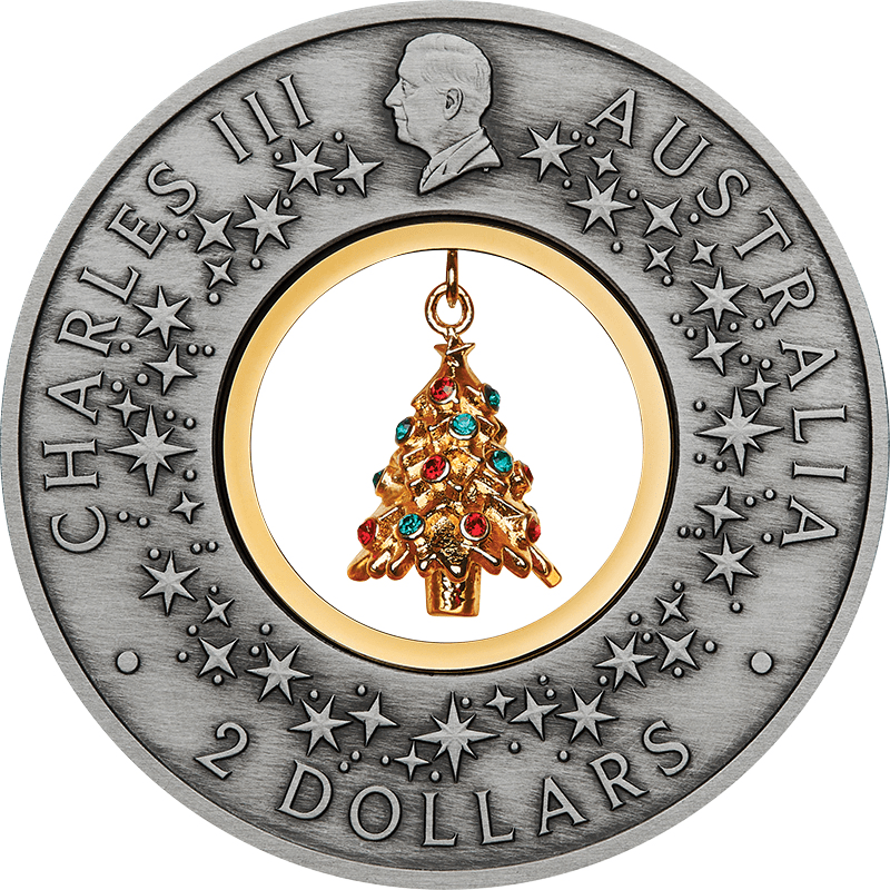 オーストラリア 2025年 サンタの工房 2ドルカラー銀貨金メッキ