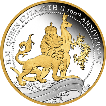 オーストラリア 2026年 エリザベス2世生誕100周年 1ドル銀貨金メッキ付