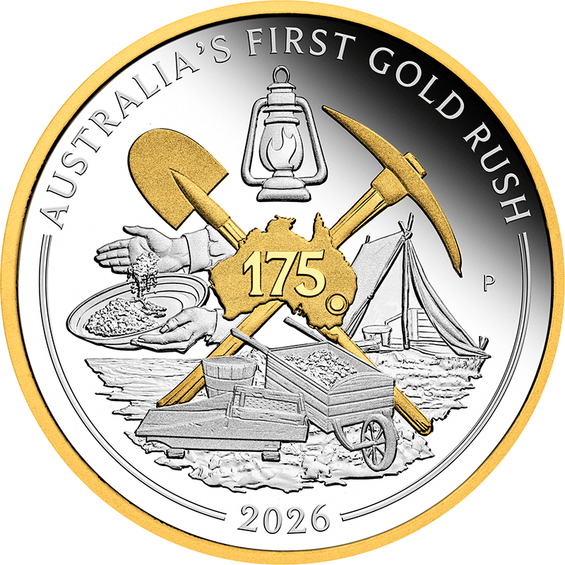 オーストラリア 2026年 ゴールドラッシュ175周年 1ドル銀貨金メッキ付