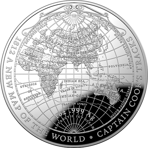 オーストラリア 19年 ジェームズ クックの航海図 5ドルドーム型銀貨 プルーフ Taisei Coins Online Shop 泰星コイン株式会社 オンラインショップ