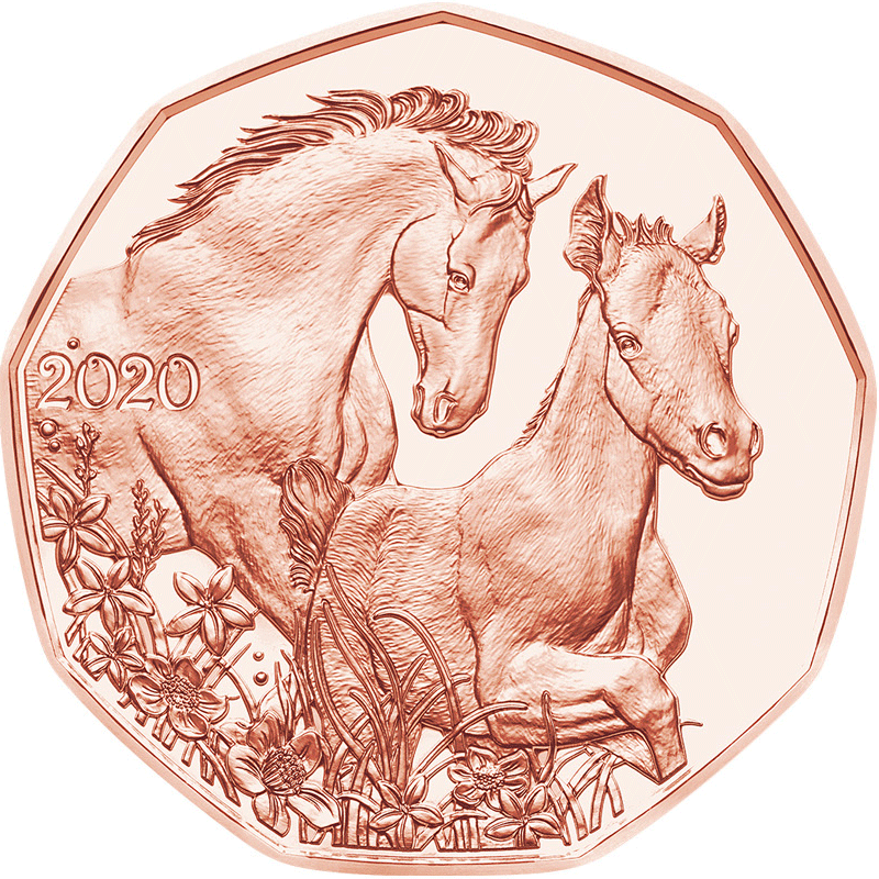 オーストリア 2020年 イースター 子馬と母馬 5ユーロ銅貨 未使用