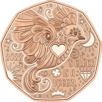 オーストリア 2022年 幸せとは一羽の鳥 5ユーロ銅貨 未使用