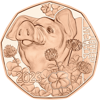 オーストリア 2023年 幸運を呼ぶブタ 5ユーロ銅貨 未使用