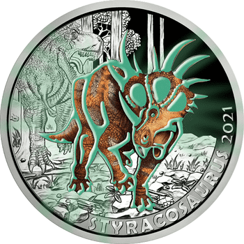 オーストリア 2021年 スーパーサウルスシリーズ スティラコサウルス 3ユーロカラー白銅貨 未使用