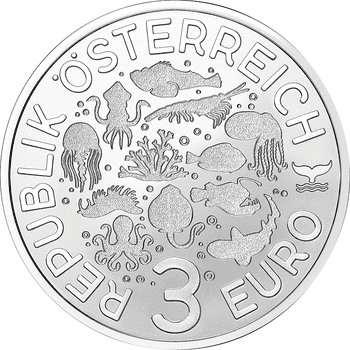 オーストリア 2023年 光る海洋生物シリーズ ナンキョクオキアミ 3ユーロカラー白銅貨 未使用