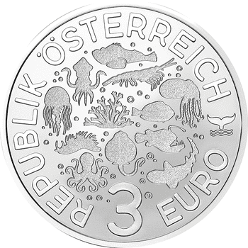 オーストリア 2023年 光る海洋生物シリーズ イシサンゴ 3ユーロカラー白銅貨 未使用