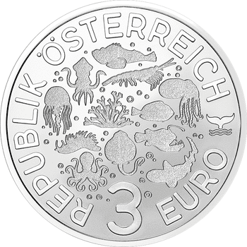 オーストリア 2024年 光る海洋生物シリーズ オキクラゲ 3ユーロカラー白銅貨 未使用
