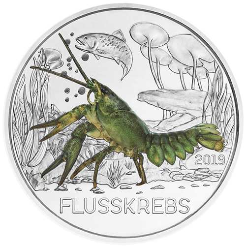 オーストリア 2019年 色鮮やかな生物 最終貨 ザリガニ 3ユーロカラー白銅貨 未使用