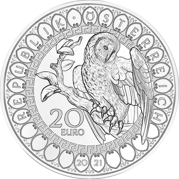 オーストリア 2021年 神話の動物シリーズ フクロウの知恵 20ユーロ銀貨クリスタライズ付 プルーフ