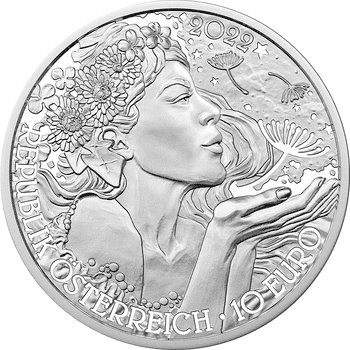 オーストリア 2022年 花言葉シリーズ タンポポ 10ユーロカラー銀貨 プルーフ