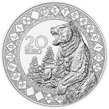 オーストリア 2023年 神話の動物シリーズ 最終貨 クマの慈愛 20ユーロ銀貨クリスタライズ付 プルーフ