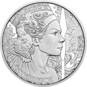 オーストリア 2023年 花言葉シリーズ カモミール 10ユーロカラー銀貨 プルーフ