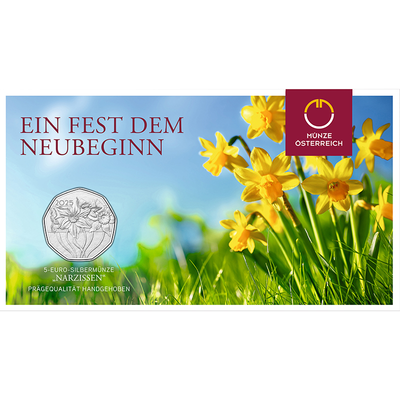 オーストリア 2025年 春の訪れ スイセン 5ユーロ銀貨 未使用