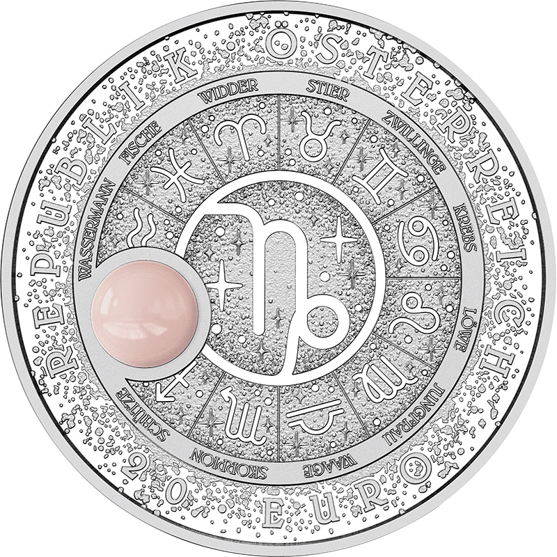オーストリア 2025年 十二星座シリーズ やぎ座 20ユーロ銀貨ローズ