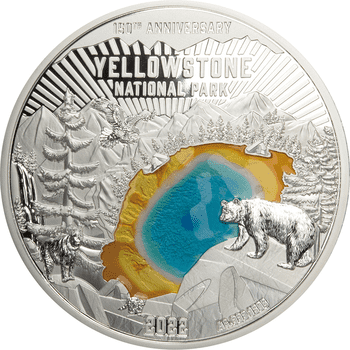 バルバドス 2022年 イエローストーン国立公園150周年 5ドル銀貨エナメル付 プルーフライク
