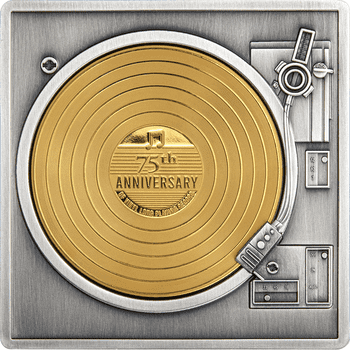 バルバドス 2023年 レコード盤発売75周年 5ドル銀貨金メッキ付 アンティーク仕上げ