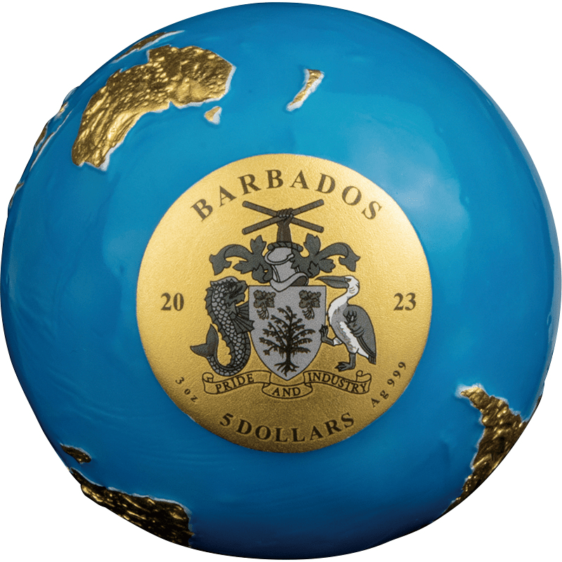 正規店人気2022 バルバドス 地球型球形 3オンス5ドル 銀貨 エナメル仕上げ 隕石付き 貨幣
