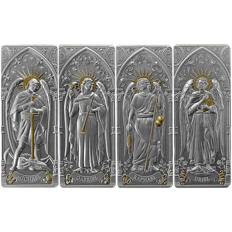 バルバドス 2026年 四大天使 5ドル長方形銀貨金メッキ付4種セット