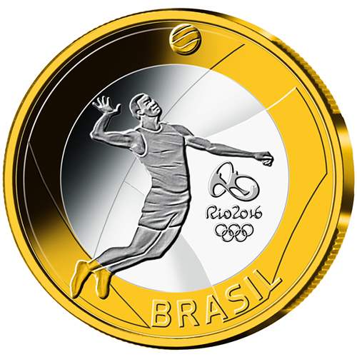 【単品】 ブラジル 2015年 リオ2016オリンピック競技大会公式記念コイン 第３貨 バレーボール 1レアルバイメタル貨 未使用