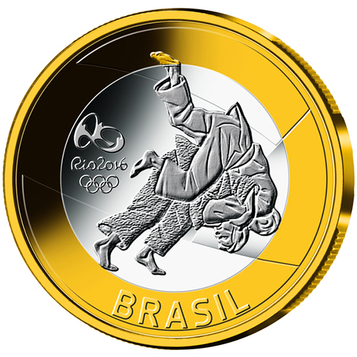 【単品】 ブラジル 2015年 リオ2016オリンピック競技大会公式記念コイン 第３貨 柔道 1レアルバイメタル貨 未使用