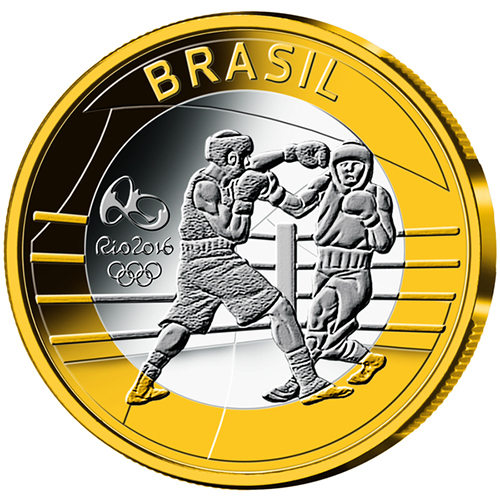 【単品】 ブラジル 2016年 リオ2016オリンピック競技大会公式記念コイン 第４貨 ボクシング 1レアルバイメタル貨 未使用