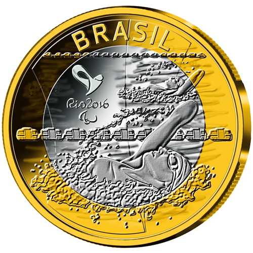 【単品】 ブラジル 2016年 リオ2016オリンピック競技大会公式記念コイン 第４貨 パラ水泳競技 1レアルバイメタル貨 未使用