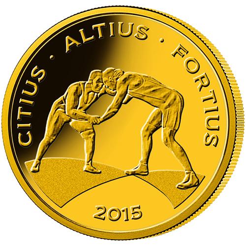 ブラジル 2015年 リオ2016オリンピック競技大会公式記念コイン 第3貨 レスリング 10レアル金貨 プルーフ