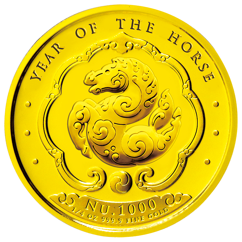 G＞ブータン 2026年 午年馬図記念コイン 1000ニュルタム カラー