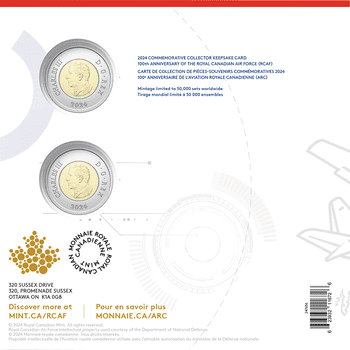 カナダ 2024年 カナダ王室空軍創設100周年 2ドル貨2種セット (ブリスターパック入) 未使用